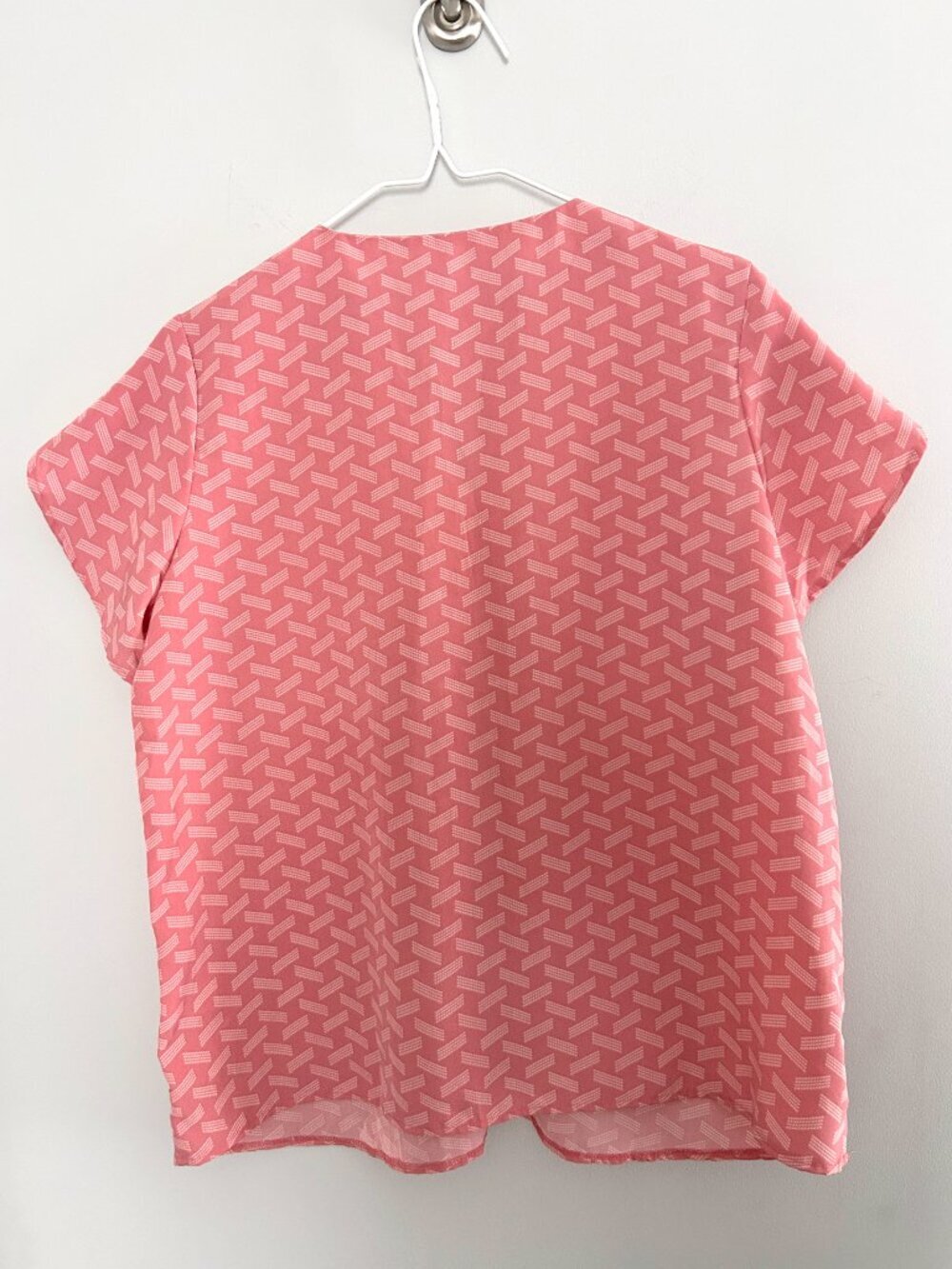 Allen Solly Pink Geometric Print Split Neck Blouse Short Sleeve Top Size L - Picture 6 of 10